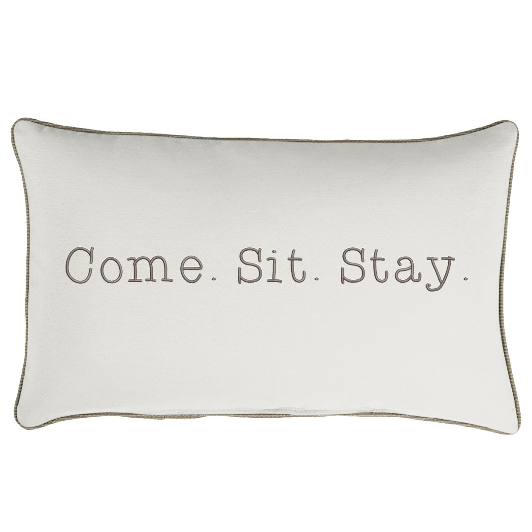  Sunbrella Indoor/Outdoor Lumbar Embroidered Pillow Come Sit Stay Mozaic Company 