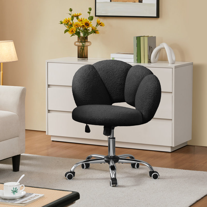 Boucle Upholstered Desk Chair, Black