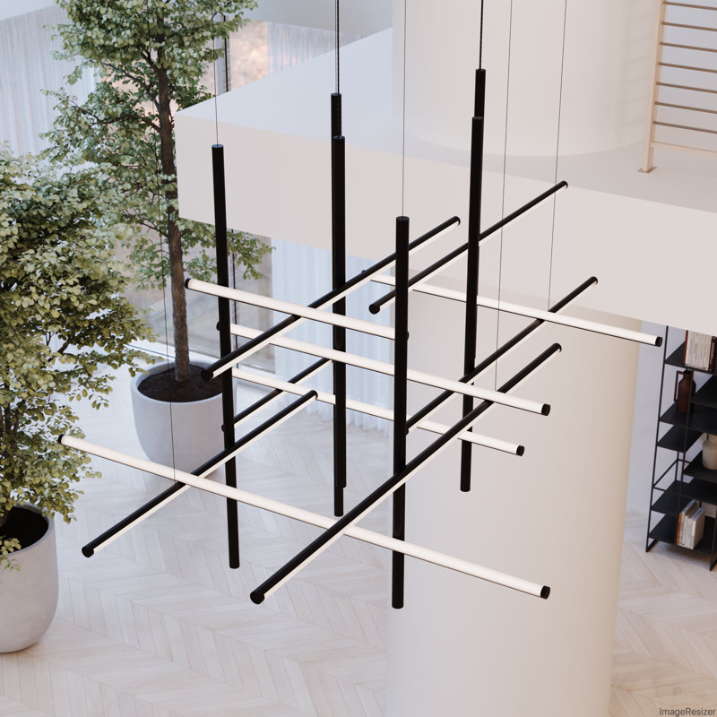 Labyrinth Dimmable LED Geometric Chandelier, Satin Black