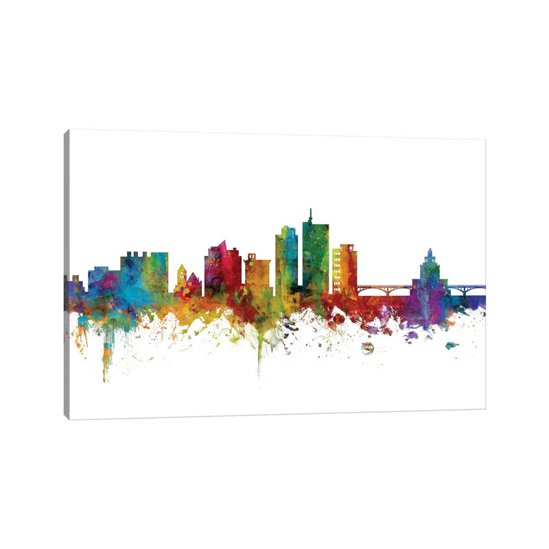 Cedar, Rapids Iowa Skyline by Michael Tompsett - 1 Piece Wrapped Canvas Wall Art, 20.32 cm H x 30.48 cm W