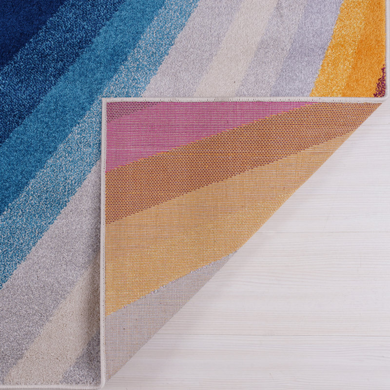Tapis orange / rose / bleu à motif abstrait Viraj, Rectangle 1 pi 11 po x 2 pi 8 po