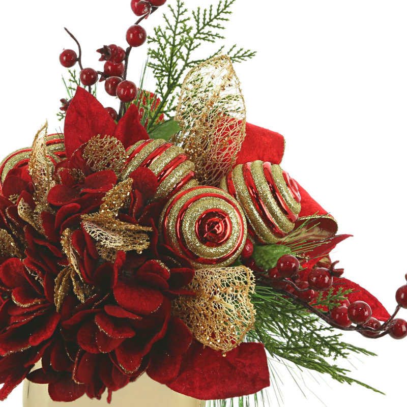 Festive Hydrangea Arrangement, Red