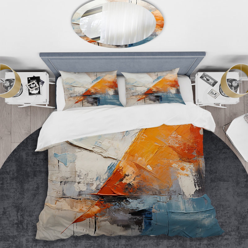 Orange Abstract Tile Mosiac Charm - Abstract Tile Duvet Cover Set, King Duvet Cover + 2 King Shams