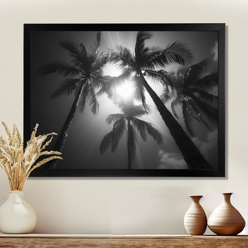 Silhouette élégante de palmiers gris monochromes - palmiers et palmiers, H 12 po x l 20 po, Cadre simple noir