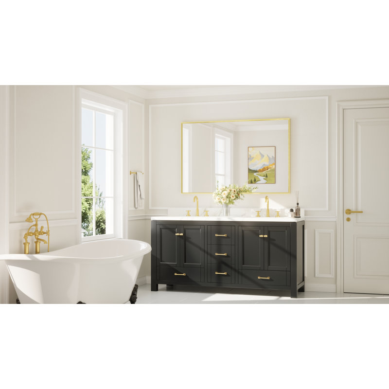 Bathroom Vanity Mirror with Aluminum Frame and Tempered Glass, Brushed Gold, Rectangle, 55" x 36"
