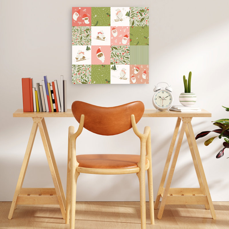 Merry Santa Polar Bears Abstract Contemporary Bear Winter Landscape Wall Art Print, 45.72cm H x 45.72cm W