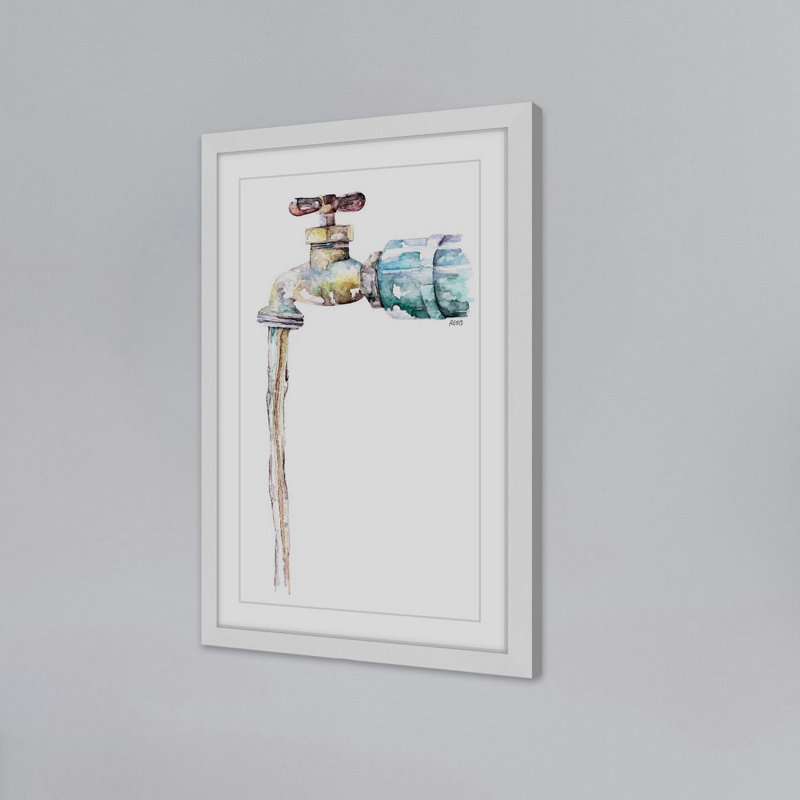 Garden Spigot Watercolor Print on Canvas with White Frame