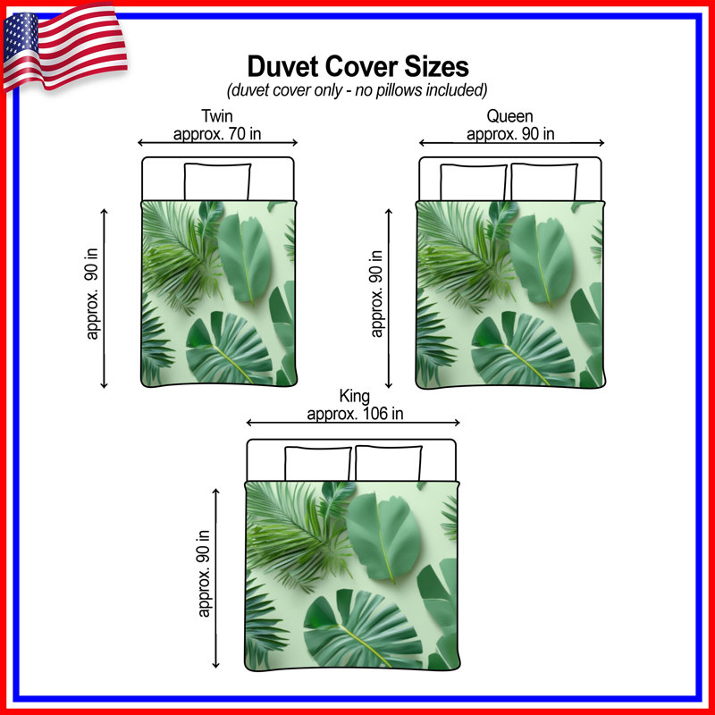 Housses de couette feuilles de palmier tropicales, Lit simple