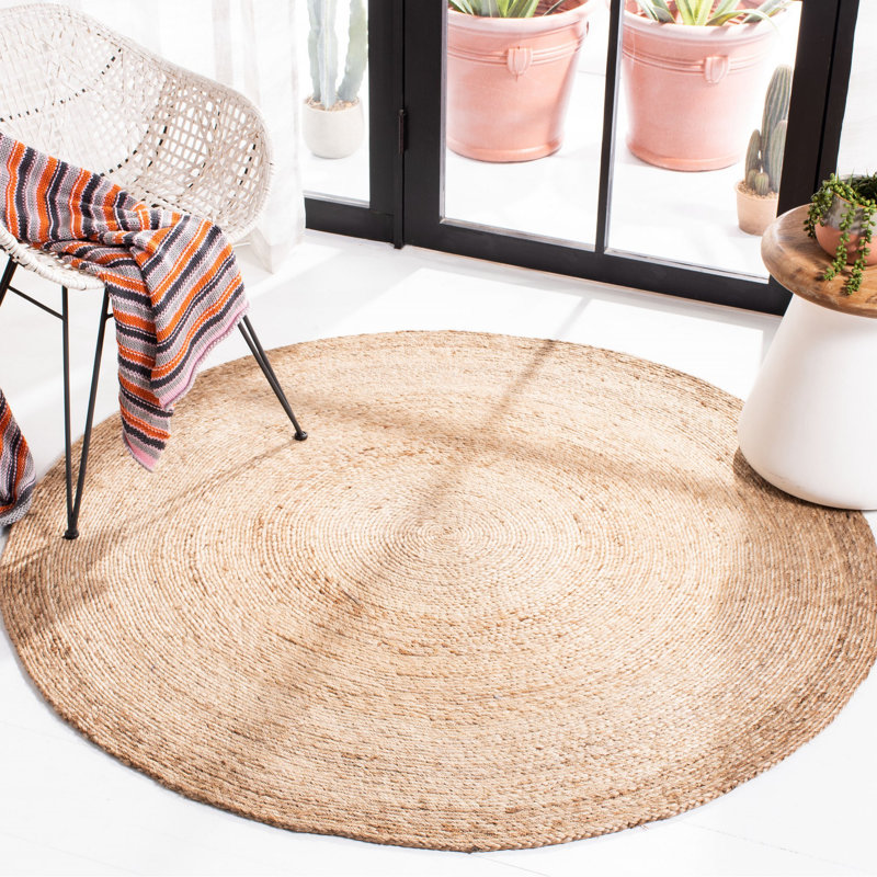 Tapis de couleur unie en jute tissé à la main Varuna, Rond 9 pi