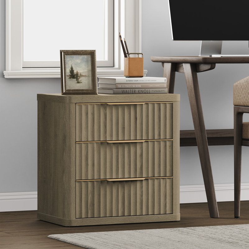 Table de chevet à 3 tiroirs avec glissières en métal Cesiro, Individuel, Gris