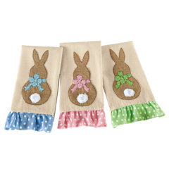 Whaline Easter Kitchen Towel 4 Pack Easter Bunny Rabbit Dish Towels 18 x 28  Inch Colorful Stripes Hand Drying Tea Towel for Spring Holiday Cooking