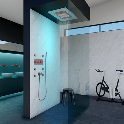 Polished Rose Gold LED Spa Ceiling Mounted Shower System Set