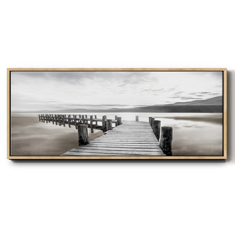 Misty Morning Dock- Framed Canvas, 12" H x 30" W