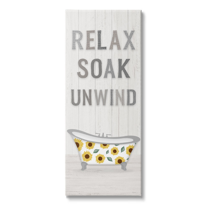 «Relax Soak Unwind Bathroom» par Natalie Carpentieri, H 30 po x l 13 po, Toile tendue