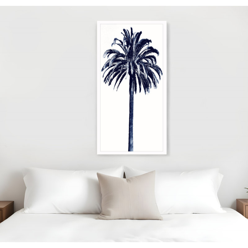 Palmier bleu III, art mural encadré blanc