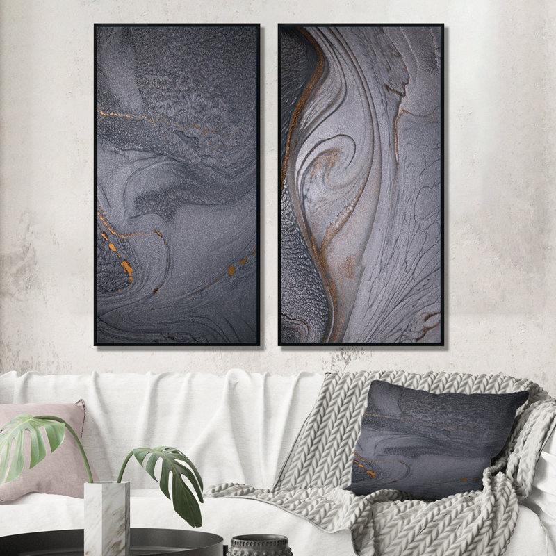 «Dramatic Grey», ensemble de 2 peintures sur toile, H 32 po x l 32 po x P 1 po, Cadre flottant noir