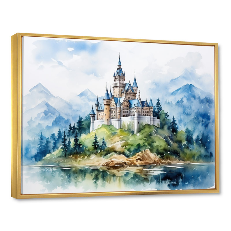 «Magical Castle By The Lake - Castles», art mural, Cadre flottant doré, H 40 po x l 30 po x P 1,5 po