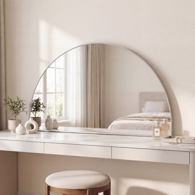 Solstice 42 in. W x 23 in. H Half Circle Mirror, Metal Framed Wall Mounted Horizontal Bathroom Vanity Half Moon Mirror, Nickel