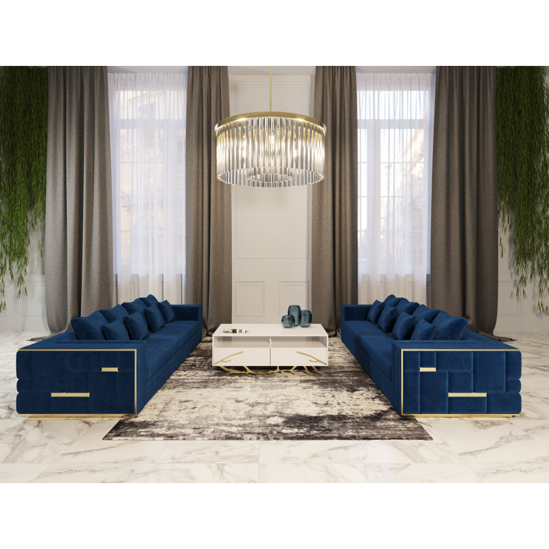 Canapé rembourré 118 po Tesa, Velours bleu