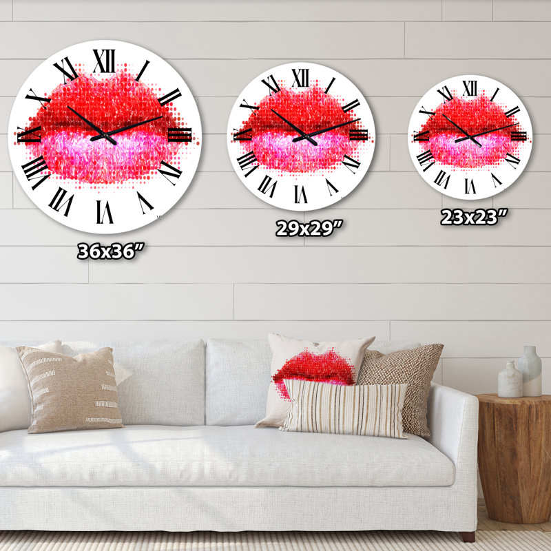Abstrait femme rouge lèvres - horloge murale moderne, Surdimensionné