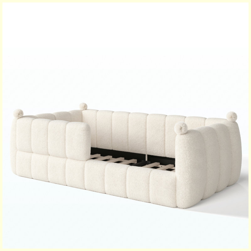 Lit simple tapissier pour enfant Montessori, Beige