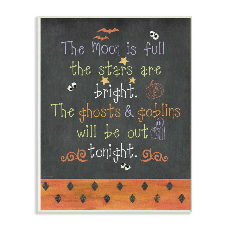 « halloween typog tableau noir moon is full ghost goblins soir », reproduction d’impression sur toile, Plaque murale