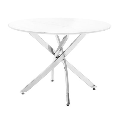 Round Faux Marble Dining Table With Metal Legs, Ultra-modern Style For Four Deck And 4 Use