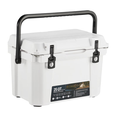 Refroidisseur à glace blanche robuste - Réfrigérateur à bière isotherme de 25 pintes - Rétention de glace de 5 jours, portable, idéal pour le camping, la plage, la pêche, le pique-nique, le barbecue, le surjetage - moulage par injection (KUER-ZA-25QT blanc)