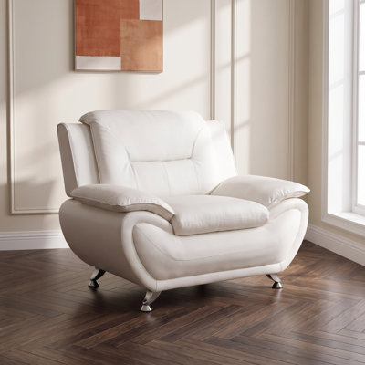Fauteuil d'appoint moderne 46 po en cuir pleine fleur blanc | Fauteuil Comfy