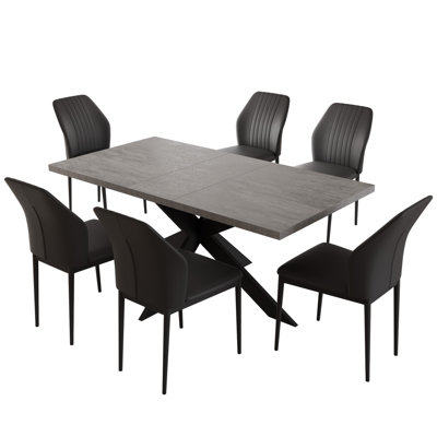 Modern Kitchen Dining Set, Extendable Dining Kitchen Table with Upholstered Dining Chairs