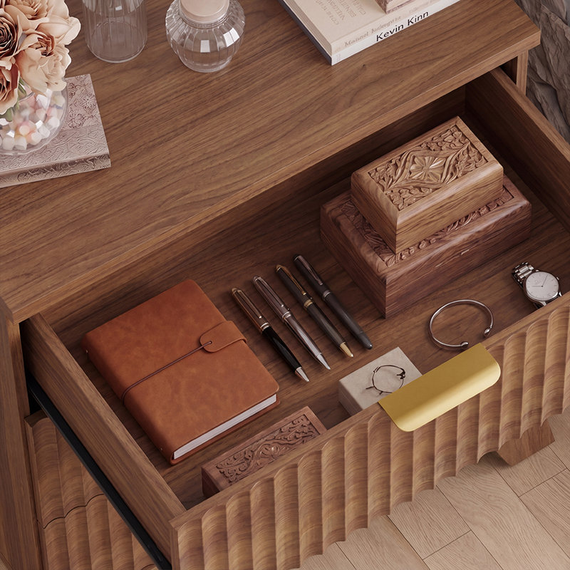 Commode cannelée à 3 tiroirs pour chambre à coucher avec organisateur intégré, commode large en bois de 60 cm (23,6 po), table de chevet