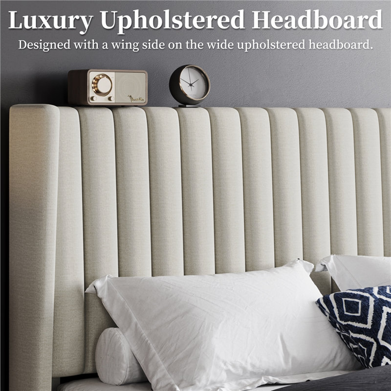 Upholstered Bed Frame with Wing Side