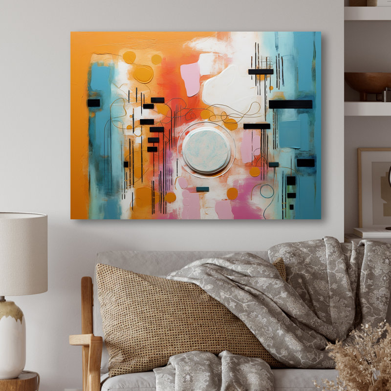 Formes de jeu colorées orange et bleu II - art mural géométrique en métal MT137566, H 12 po x l 20 po x P 1 po