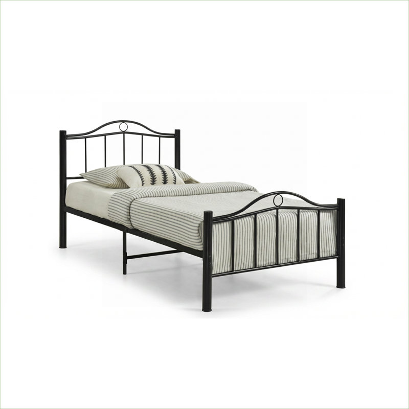 Lit plateforme élégant en métal noir, lit simple, support robuste pour chambre à coucher résidentielle avec tête et pied de lit