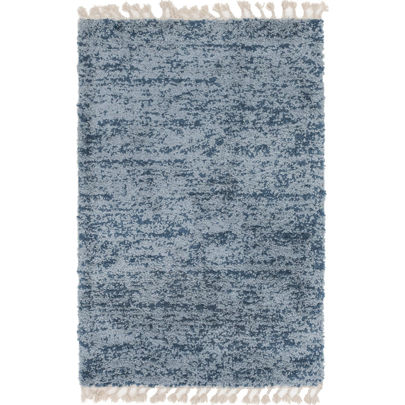 Tapis bleu à rayures Mitzy, Rectangle 4 pi 1 po x 6 pi 1 po