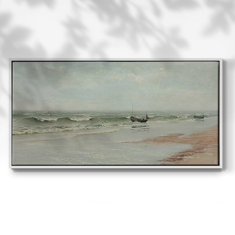 Nautical Series-CDXLIX- Toile tendue avec châssis tendue, prête à être accrochée, H 25 po x l 49 po, Blanc