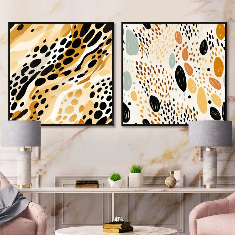 Corrin - Ensemble de 2 collages carrés abstraits, Cadre flottant noir, H 16 po x l 33 po