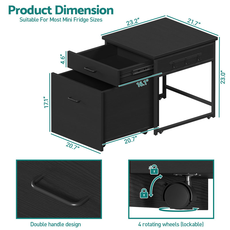 Mini-support de réfrigérateur avec rangement et tiroirs mobiles, Noir mat