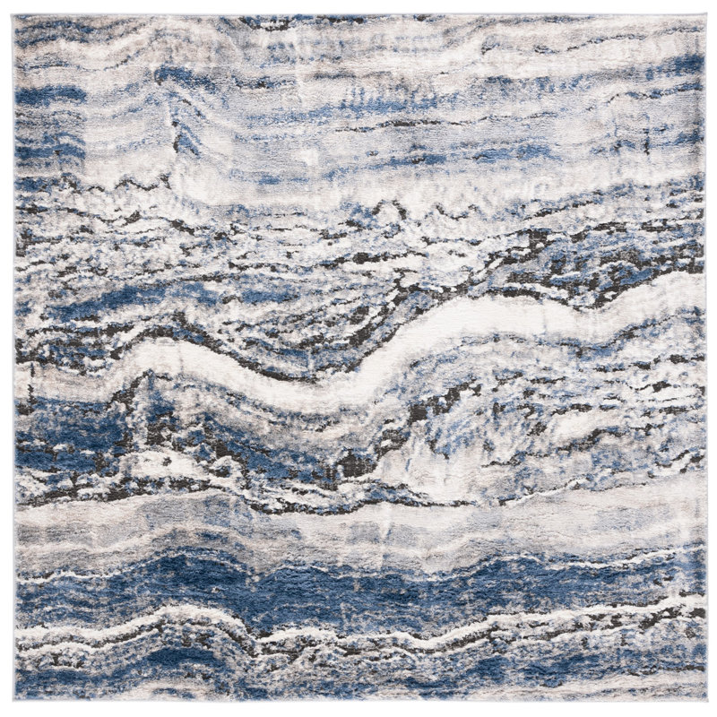 Devoria Performance Abstract Rug, Square 6'7"