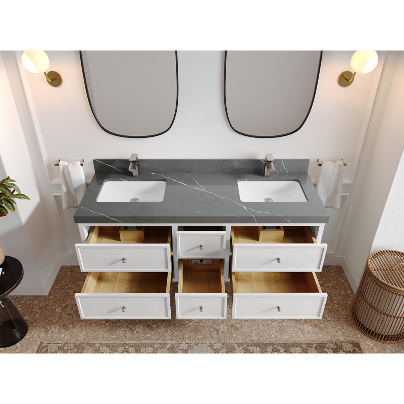Meuble-lavabo double flottant 60 po avec dessus Roswell, Gris Piatra
