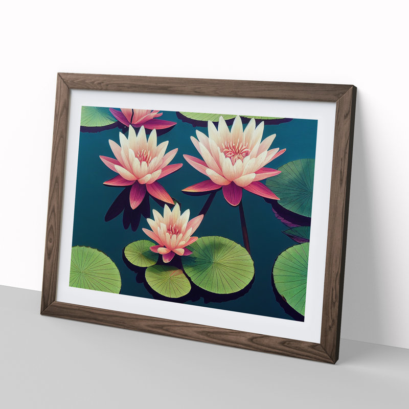 Spectacular Water Lily Flowers - Framed Print, 25cm H x 34cm W x 2cm D, Walnut