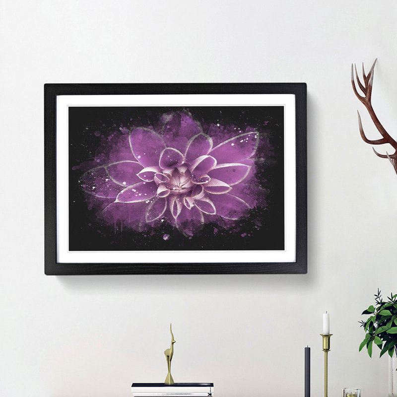 Pink Dahlia Flower - Picture Frame Graphic Art Print, 62cm H x 87cm W x 2cm D, Black Framed