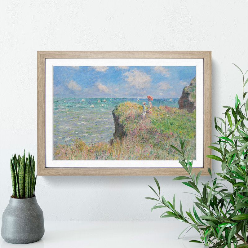 Cliff Walk at Pourville by Claude Monet - Picture Frame Painting, 36cm H x 48cm W x 2cm D, Oak Framed