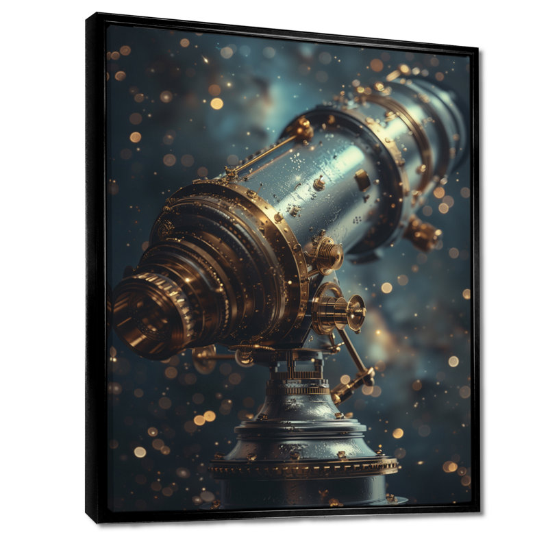 Or bleu, télescope cosmique, observatoire, impression d'art mural, Toile avec cadre flottant noir, H 16 po x l 32 po x P 1 po