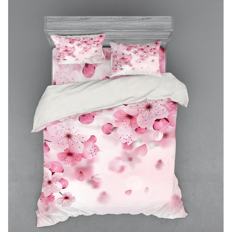 Japanese Eclectic Floral Duvet Cover, Queen Duvet Cover + 3 Additional Pieces