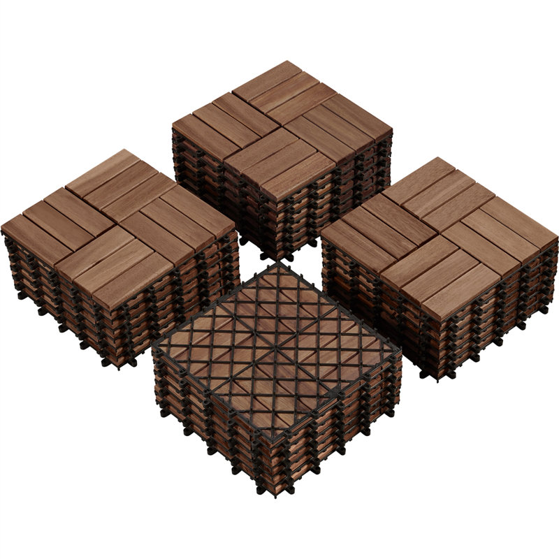 Natural Acacia Wood Interlocking Deck Tiles 12″x12″, Brown