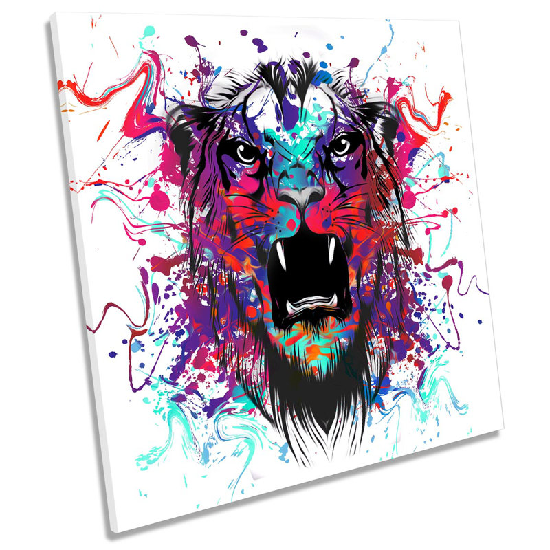 Lion Face Explosion Picture - Wrapped Canvas Art Prints, 60cm H x 60cm W x 2cm D