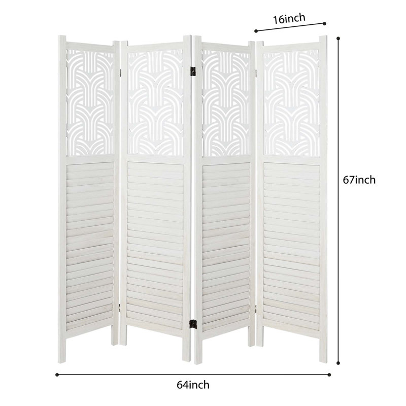 Cloison pliante en bois, Blanc, 4, H 67 po x l 64 po x P 0,8 po