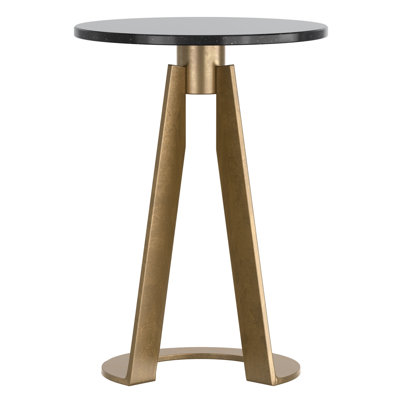 Table d'appoint moderne industrielle en marbre et laiton - noir et or vieilli