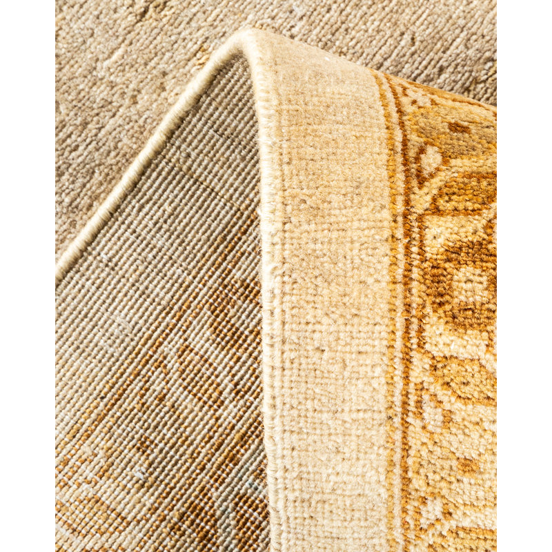 Tapis ivoire noué à la main éclectique de conception unique 9 pi x 12 pi Uzuri
